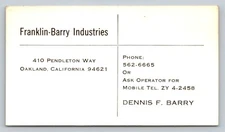 Vintage Business Card Franklin Barry Industries Oakland California 
