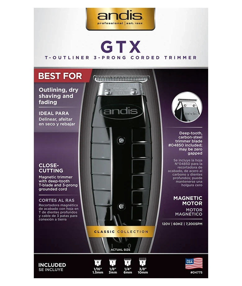 NEW! OLD PACKAGING! Andis 04775 GTX Black T-Outliner T-Blade