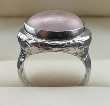 Sterling Silver Pink Rose Quartz ring from Israel, Sz. 8, A in Circle designer