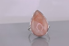 Sterling Silver Teardrop Pear Pink Rose Quartz Statement Band Ring 925 Sz: 7