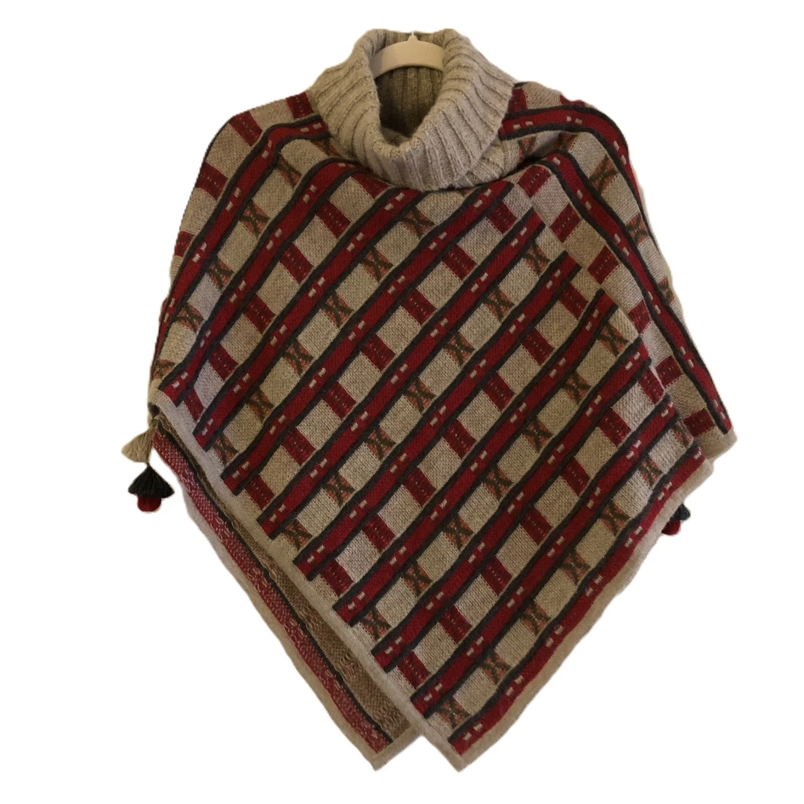 SOL ALPACA Poncho Sweater 100% Baby Alpaca Turtleneck Peru Knit Cape Shawl NWT