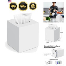 Tissue Box Cover Square Plastic Holder with Non-Slip Base for Facial Tissues