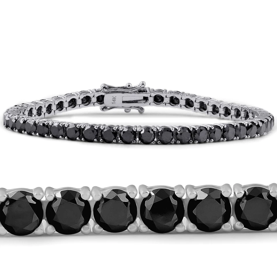 Pulseira de tênis Pompeia3 ouro branco 14k diamante preto corte redondo 11 1/2 quilates 7"