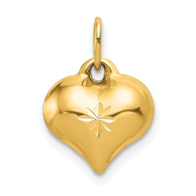 14k Gelbgold poliert 3-D Diamantschliff gepufftes Herz Charm Geschenk für Mutter