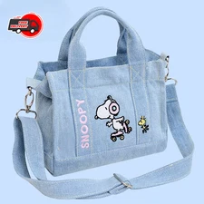 Kawaii Snoopy Denim Tote Bag Cute Cartoon Embroidery Lunch Crossbody for Girls