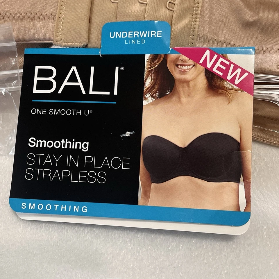 Sujetador para mujer Bali beige sin tirantes forrado con aros uno liso U DF6599 talla 36DD Foto 3 de 4