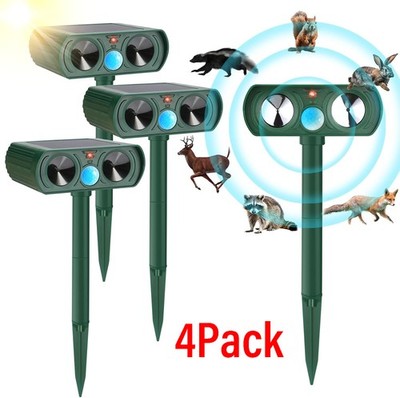 4x Animal Repeller Ultrasonic Solar Power Outdoor Pest Cat Mice Deer Sensor USA