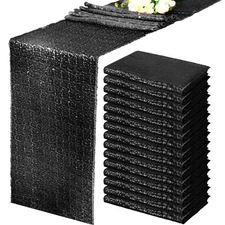15 Pack Black Table Runner 12 x72 Sequin Table Runner Glitter Dining Table Ru...