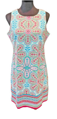 London Times Dress NWT Womens Size 10 Blue Pink Paisley Floral Shift Work Party