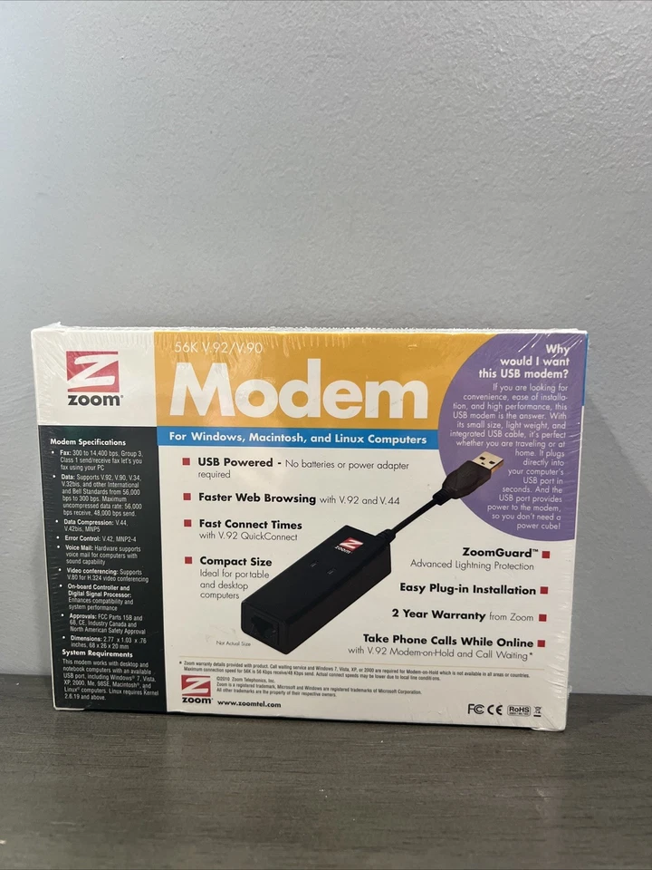 Zoom Model 3095 USB Modem 56K V.92 Data Fax Dial-Up Windows Macintosh  Linux Co - Image 2 of 4