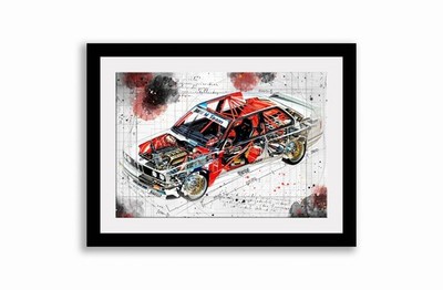 Line Tech Zeichnung BMW M3 DTM E30 Auto Car Classic Cutaway Kunst Poster Druck