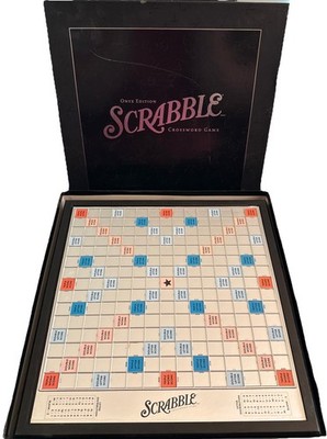 2006 Scrabble Deluxe Black Onyx Edit Turntable Wood Tiles No Timer