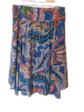Lauren Ralph Lauren Womens Midi Skirt Colorful Blue Paisley Side Zip Lined Sz 8