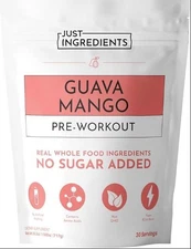 NEW Just Ingredients Guava Mango Pre-Workout, 30 Servings, Caffeine, Exp. 04/27