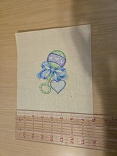 Hand Painted Needlepoint Canvas Pastel Blue Green Purple Baby Rattle 18ct