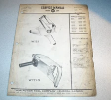 THOR Power Tool, Parts List Impact Wrench, W125 & W125G from 1963