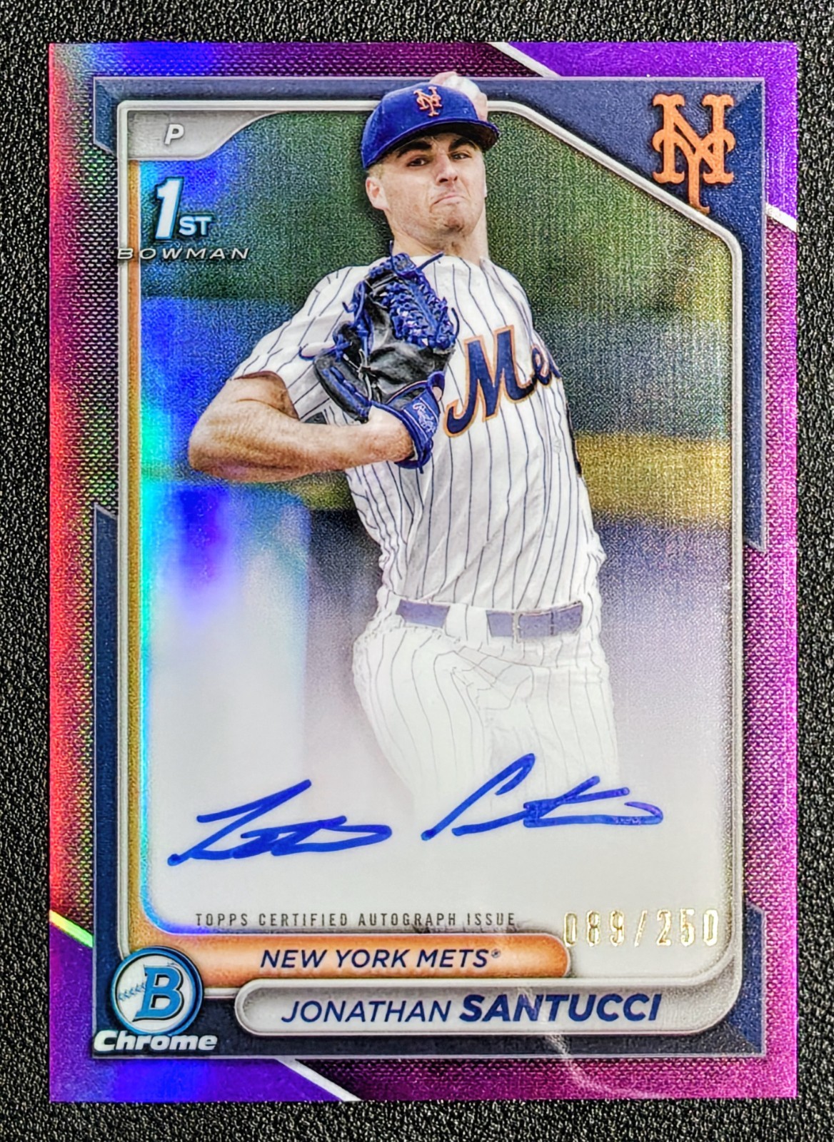 2024 Bowman Draft Chrome Jonathan Santucci 1st Purple Refractor Auto /250 Mets