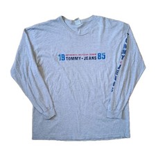 Tommy Jeans Printed 3D Chest T Shirt Men's XL Long Printed Sleeves VTG Hilfiger