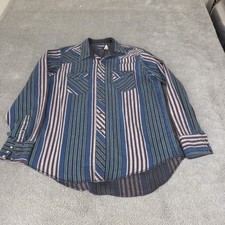 VTG Wrangler Flannel Shirt Strip Western Pearl Snap Long Sleeve 16x36 Large Tail