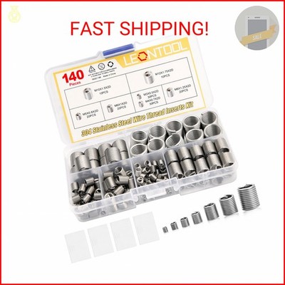 LEONTOOL 140 Pcs 304 Stainless Steel Wire Thread Inserts Steel Sheath Helical Ty