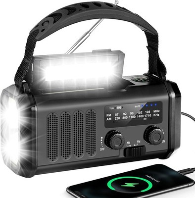 Solar Outdoor Radio 20000mAh Power Bank, Kurbel, SOS, AM/FM/NOAA, Kompass, IPX3