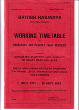 BRITISH RAILWAYS WORKING TIMETABLE 1981/82 - Doncaster, Sheffield, Leeds