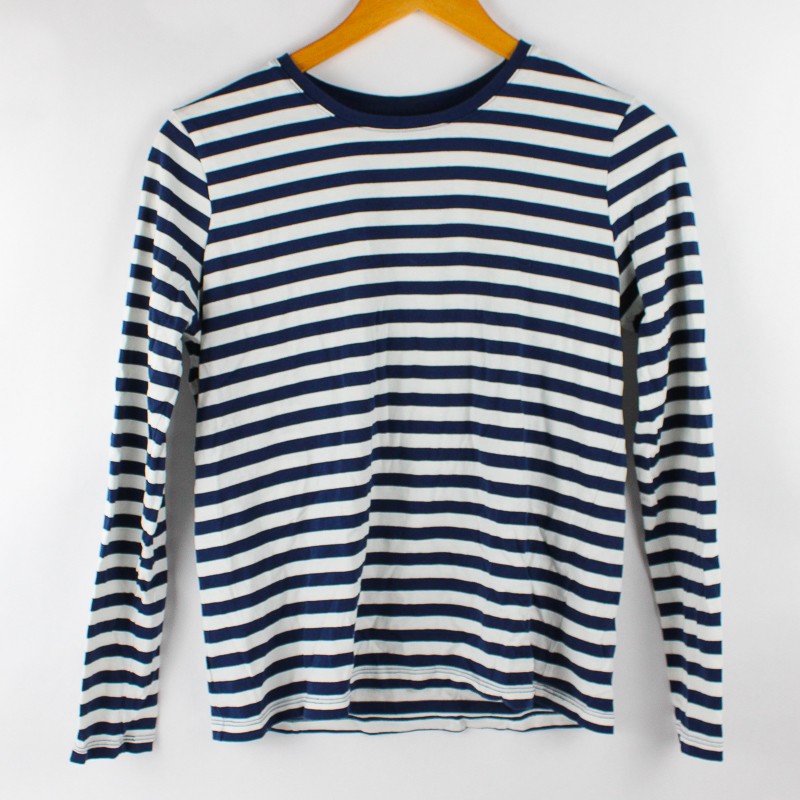 Camiseta De Manga Larga A Rayas Azul Marino Y Blanca De Lands' End Mujer XS 2-4