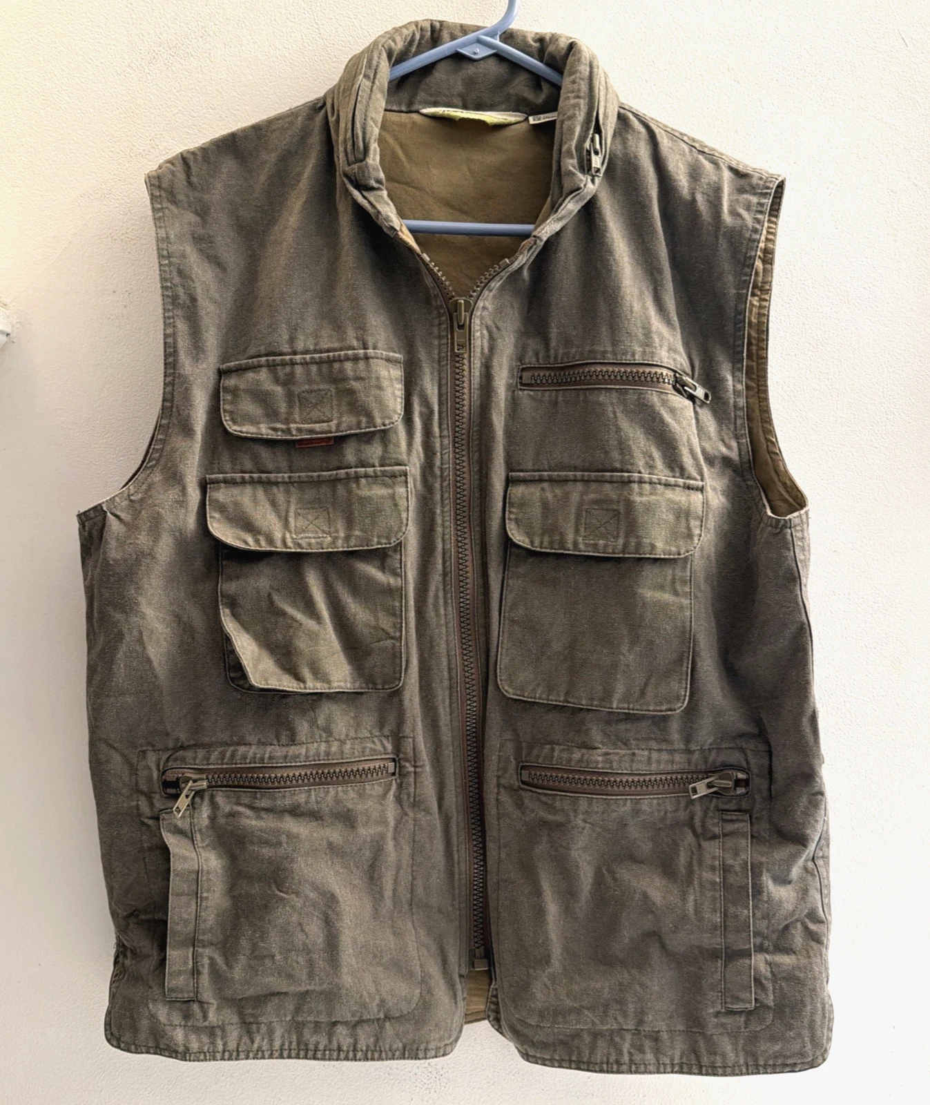 Topography Utility Field Fishing Full Zip Vest With Hood Size Large EUC!
