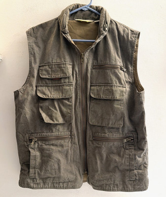Topography Utility Field Fishing Full Zip Vest With Hood Size Large EUC!