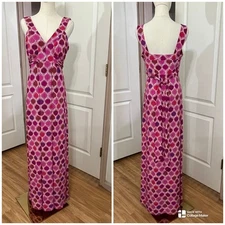 JAX Pink Leaf Print Maxi Dress Size 8 Empire Waist Sleeveless Boho Resort