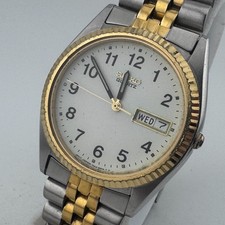 Vintage Seiko Quartz Watch 7N43-8A39 Men Gold Tone Fluted Bezel New Battery 8"
