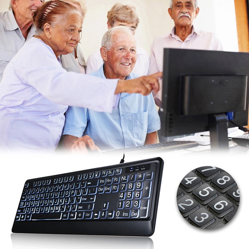 Large Print Backlit Keyboard 104 Keys Wired USB Lighted Comp