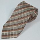 ALFANI Mens NeckTie Beige Brown Striped Tie Silk Stripe 60"x3.5" Hand Made