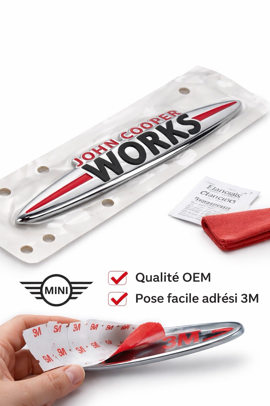 Logo de Coffre MINI John Cooper Works – Finition Chrome et Look Carbone Premium