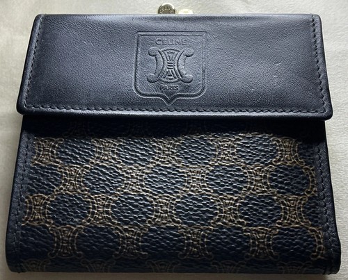 Authentic Vintage Celine Triomphe Macadam Compact Wallet – Black/Brown
