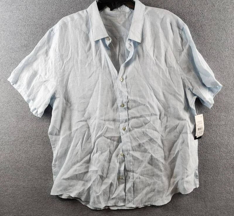 The Men's Store at Bloomingdale's Short Sleeve Linen Shirt Men's XL Ballad Blue