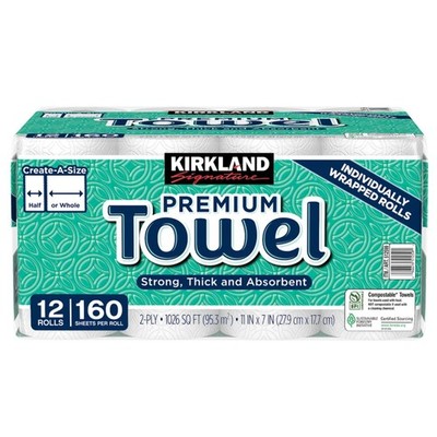 Kirkland Signature Paper Towels 12 Rolls 2 Ply 160 Sheets Create A Size Bulk Dry