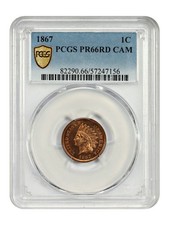1867 1C PCGS PR66RD CAM - Indian Cent - Desirable Cameo Proof
