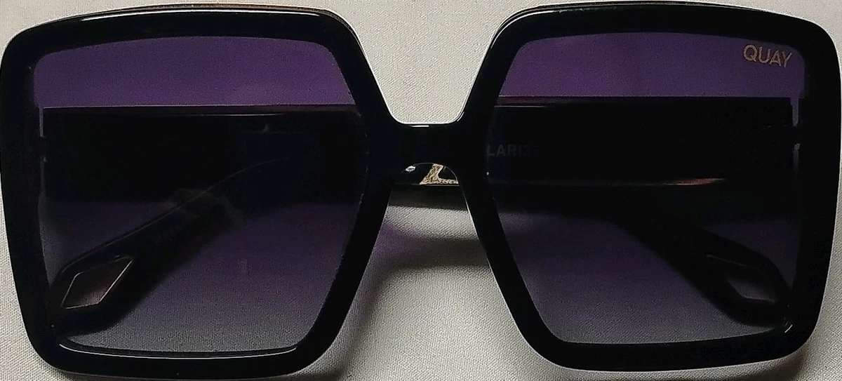 Womens Polarized Sunglasses 100%UV Purple Lens 60mm Black/Gold Oversized Frame Black/Gold Grandpa Oversized Round Gradient Sunglasses with  main image 2