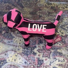 Victoria's Secret PINK Logo Stuffed Plush Dog LOVE Pink and Black Striped