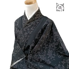 Wankotei Wa36 Kimono Synthetic Fiber Washable Black Flower Japan