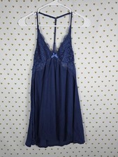 Victorias Secret Racerback Blue Lace Flowy Nightie Sleep Dress Lingerie MEDIUM