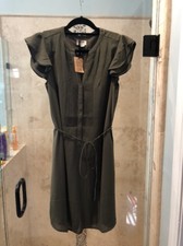 NWT New Molly Bracken M Army Green Belted Chiffon Military Spring Dress