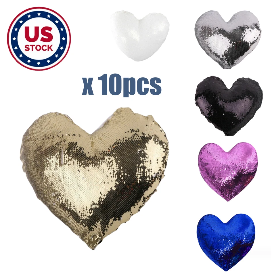 Almohadas reversibles de lentejuelas de sirena con forma de corazón en blanco de sublimación 3D 10 piezas - EE. UU. Foto 2 de 4