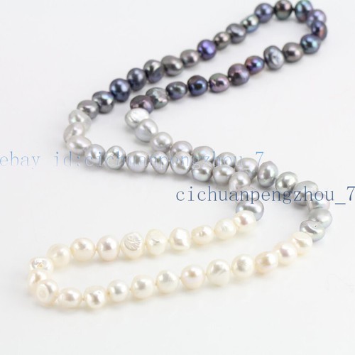 30'' Natural 8-9mm Black White Gray Freshwater Baroque Pearl Gradient Necklace - Picture 2 of 3