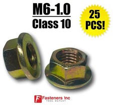 (QTY 25) M6-1.0 Metric Hex Flange Nuts Class 10 (Grade 8) Zinc Yellow