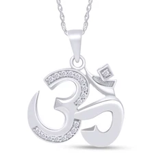 OM,OHM Symbol Simulated Diamond Pendant Necklace14k Gold Plated 925 Silver