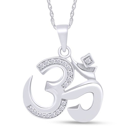 OM,OHM Symbol Simulated Diamond Pendant 