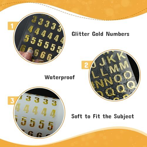 AIEX Glitter Letter Stickers - Goud - 10 Vellen - Zelfklevend - Alfabet, Cijfers En Symbolen - Voor Plakboeken, Kaarten En DIY