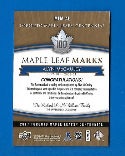 2017-18 TORONTO MAPLE LEAFS CENTENNIAL LEAF MARKS AUTOGRAPH & AKA CARD SEE LIST - Picture 5 of 91
